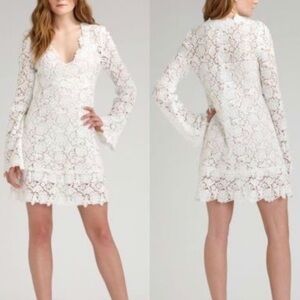 Dian Von Furstenberg Hippolyte White Lace Crochet Long Sleeve Mini Dress size 4